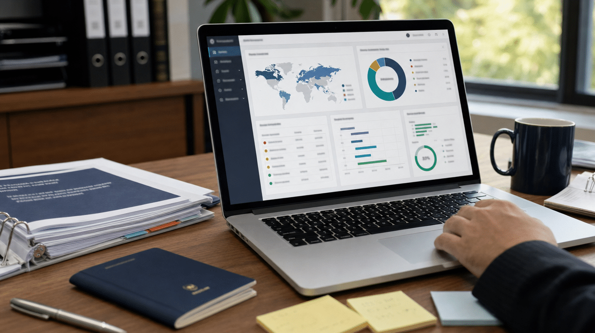 Compliance checklist dashboard for policy licensing and country applicability review