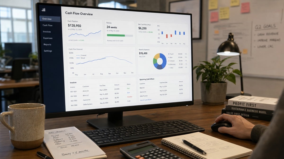 Cash flow dashboard used to manage a bootstrapped startup