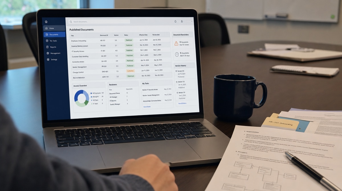 Procedure publishing dashboard showing access permissions and document status