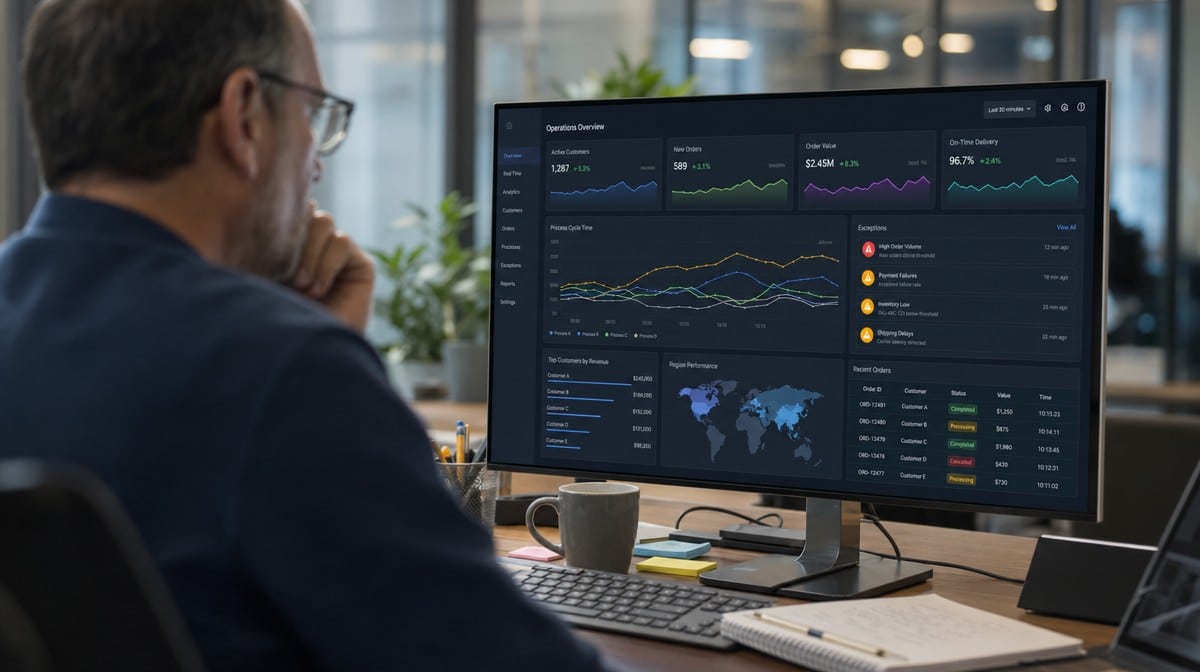 Real time business data dashboard on an office monitor