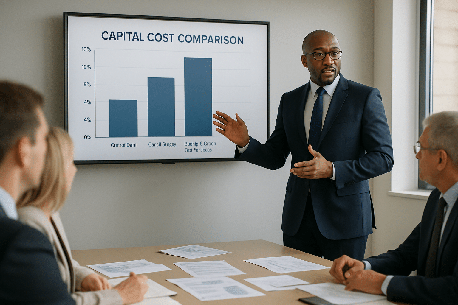Business leader comparing debt equity and weighted average cost of capital