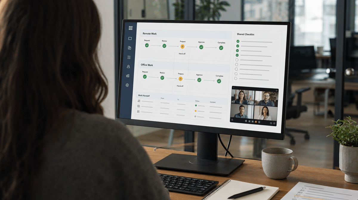 Shared process dashboard aligning remote and in-house task steps