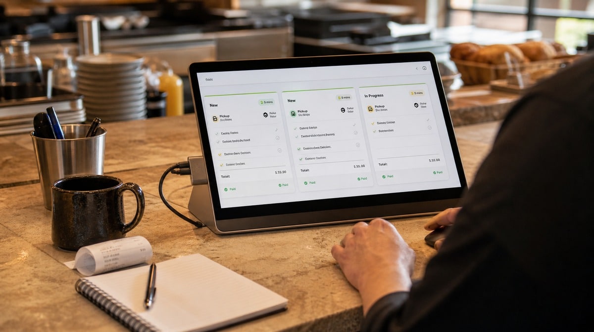 Restaurant mobile-order queue displayed on a point-of-sale screen.