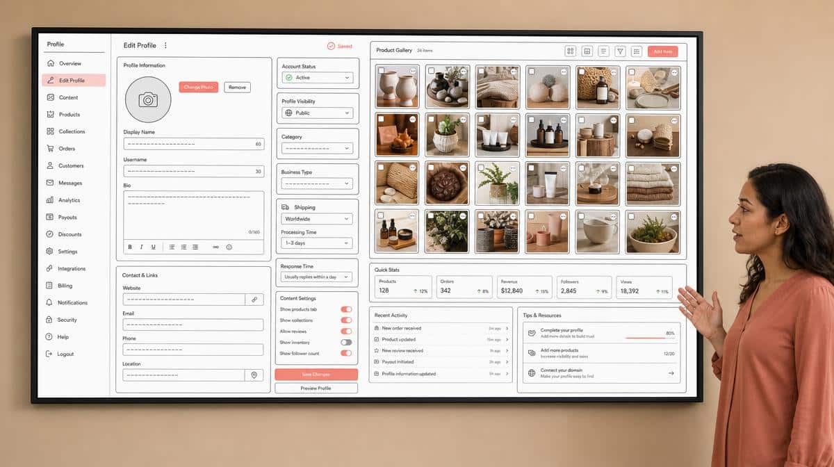 Business owner editing a sales link in a social-commerce profile