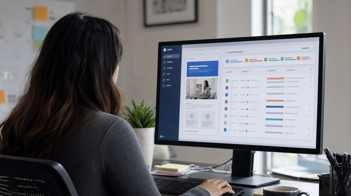 Welcome email and customer onboarding status dashboard on a monitor