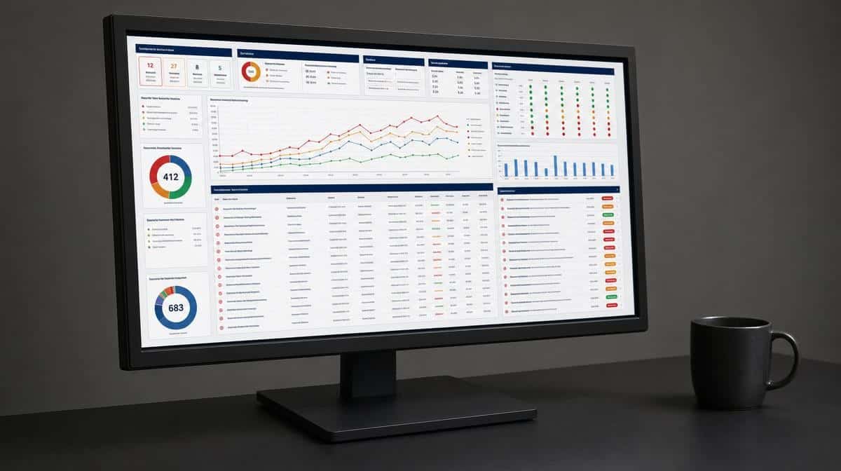 Cybersecurity risk assessment dashboard displayed on an office monitor