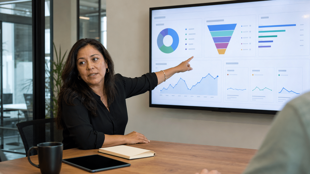 Business owner reviewing website traffic and conversion performance