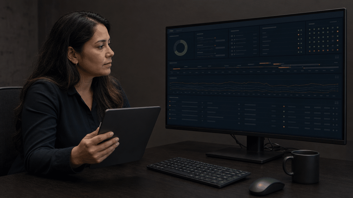 Operations manager monitoring system health, service tickets, and maintenance