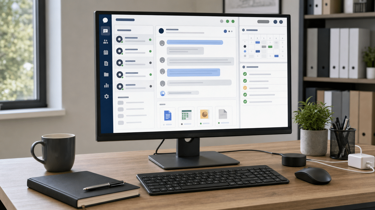 Unified business communication workspace on an office monitor