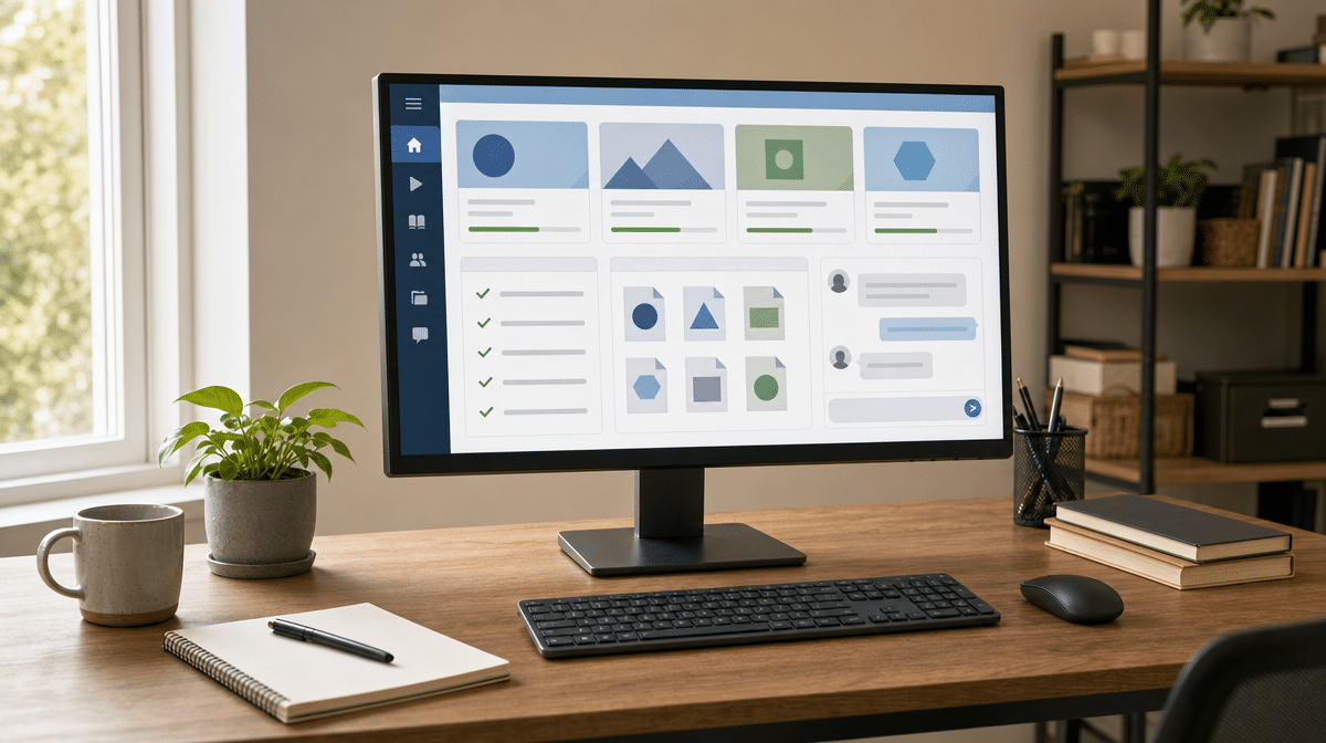 Employee learning and knowledge sharing workspace on a monitor