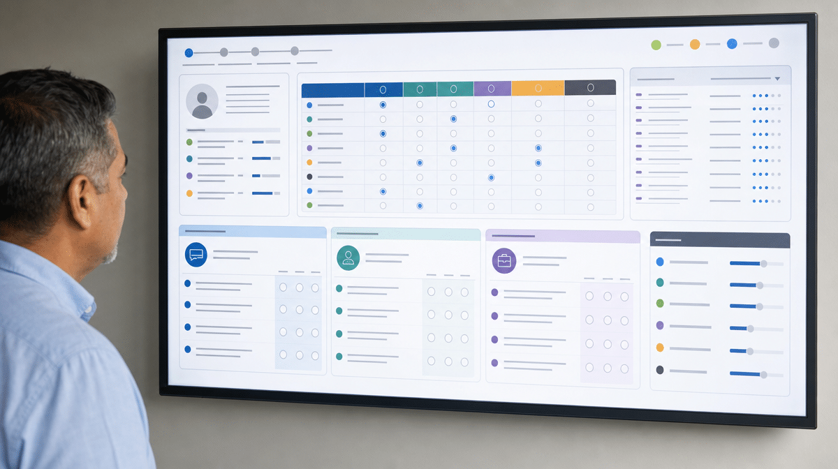 HR manager planning effective interview questions on a competency dashboard