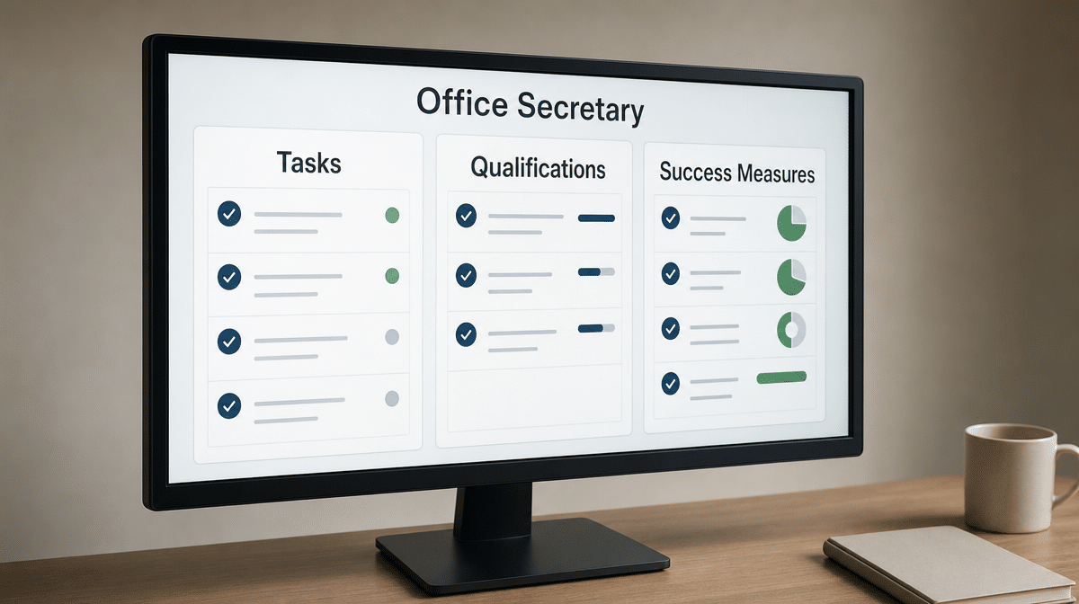 Office secretary role analysis showing tasks qualifications and success measures