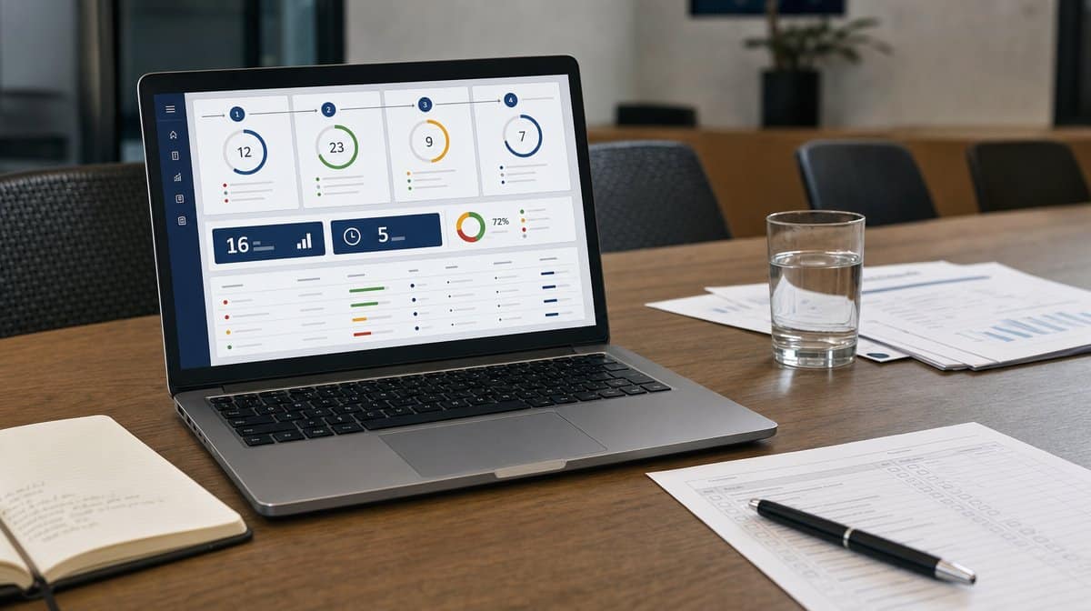 Internal audit dashboard showing audit stages, findings, and corrective actions