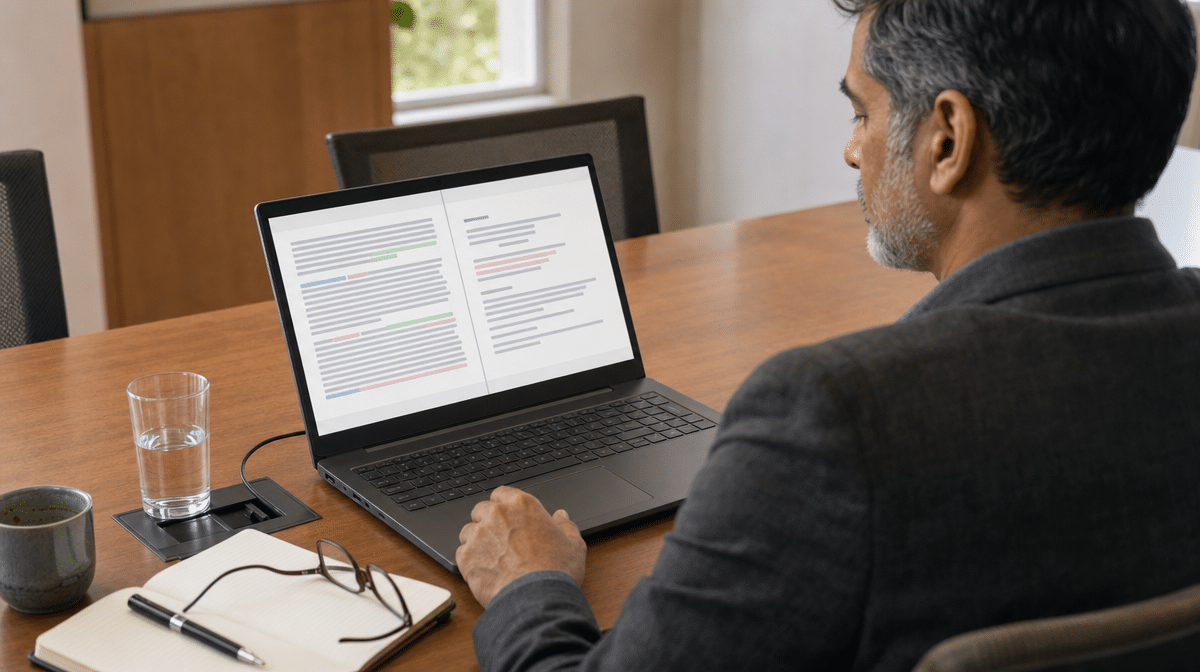 Business writer comparing versions of one message for different audiences