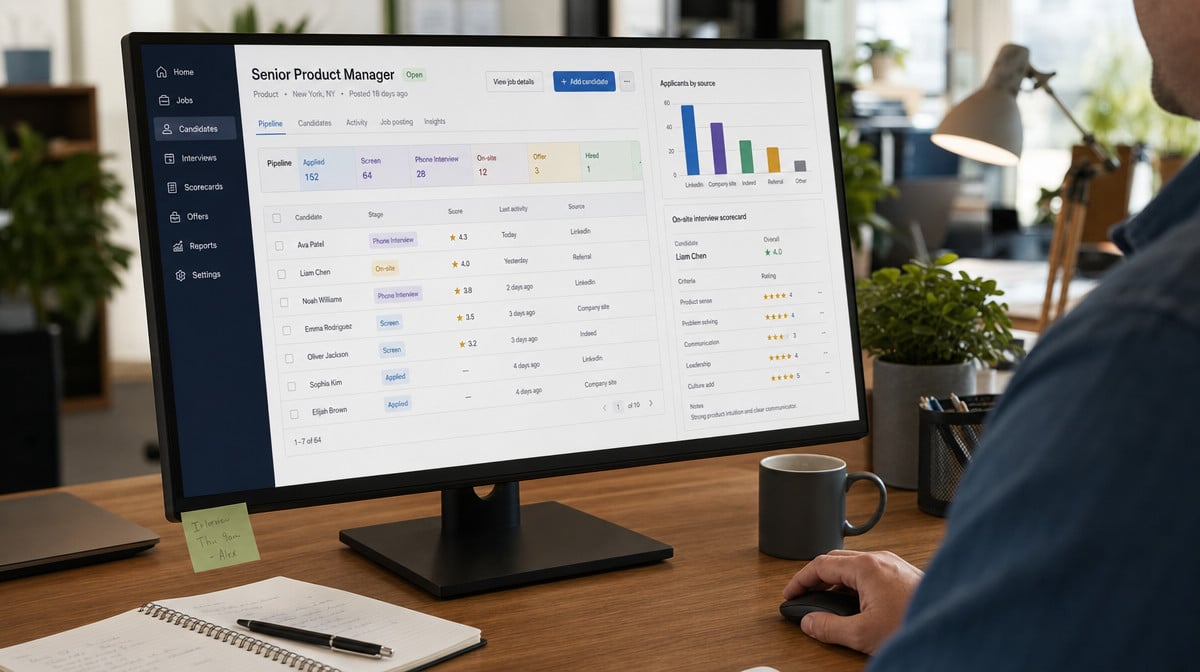 Applicant tracking dashboard used to compare candidates for a dream team