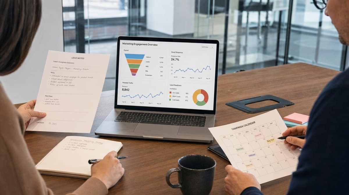 Marketing engagement dashboard showing permission-based lead follow-up activity