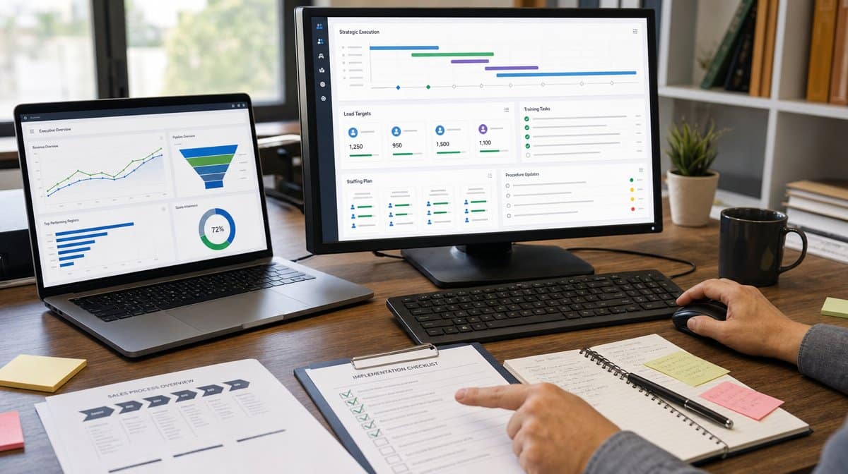 Tactical execution dashboard for sales growth milestones and procedure updates