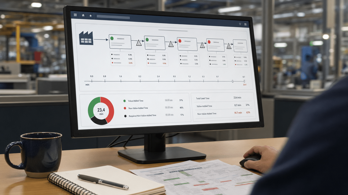 Current-state value stream dashboard classifying tasks by value and cycle time