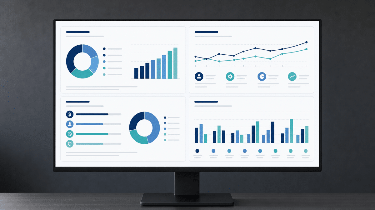 Balanced scorecard dashboard displaying four business performance perspectives