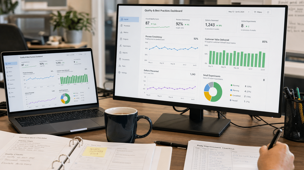 Quality and best practices dashboard on office screens