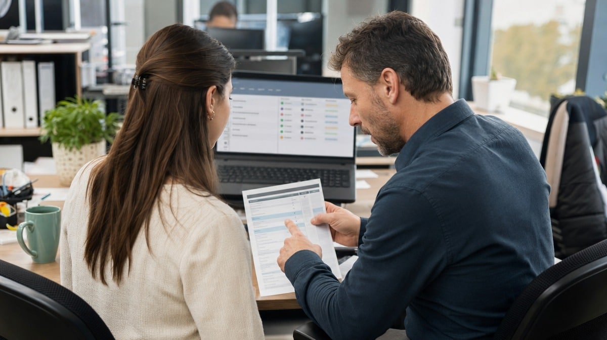 Supervisor reviewing how an employee applies training on the job