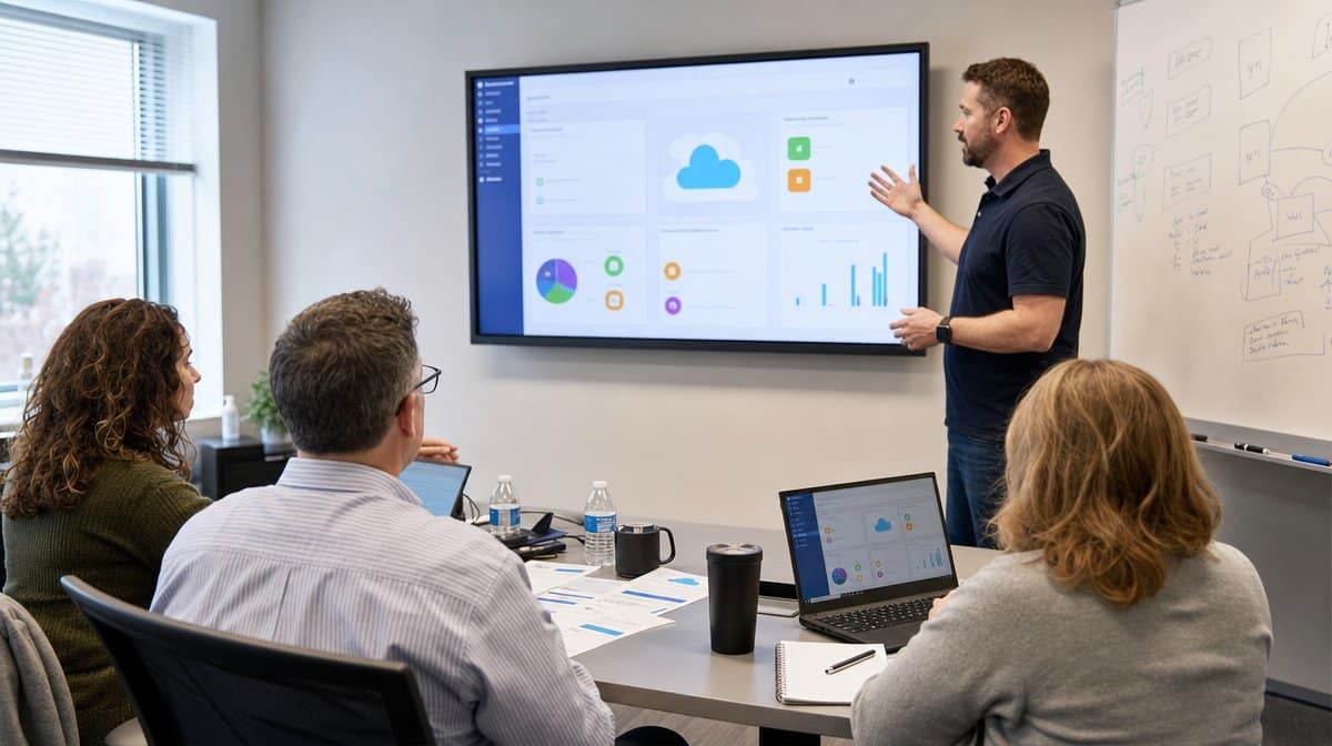 Employees attending cloud application training before migration
