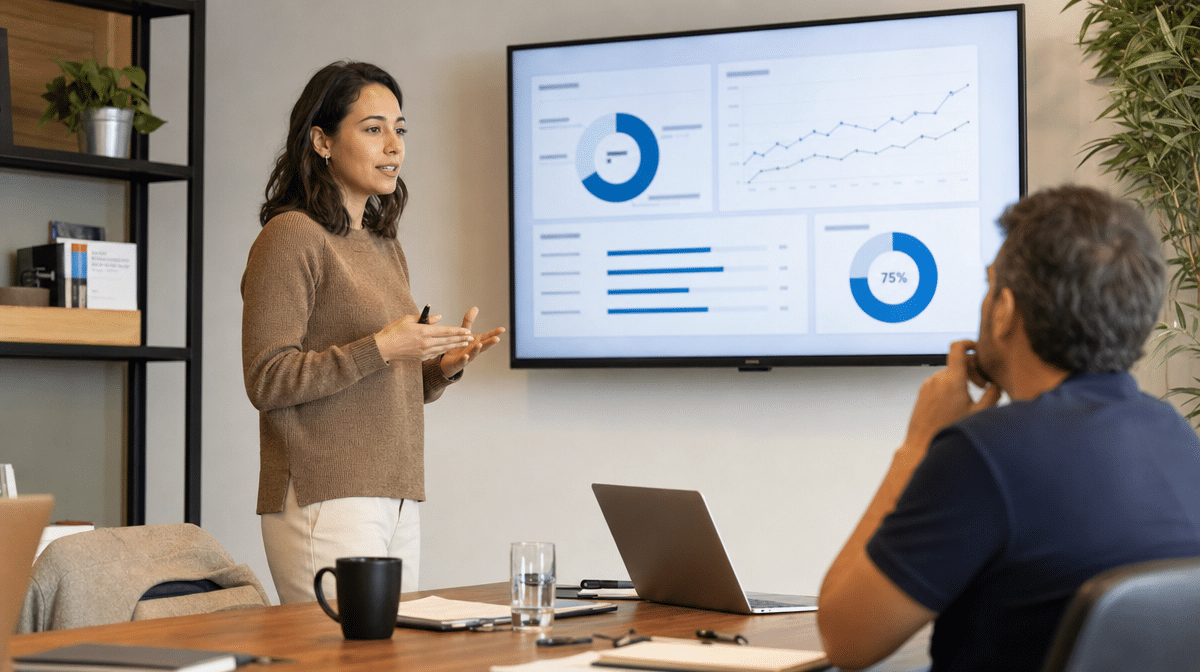 Employee presenting training progress to a manager