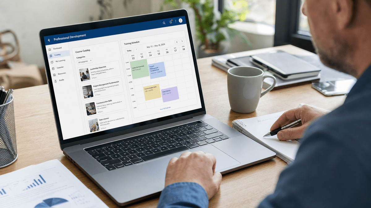 Professional development course options on a laptop screen