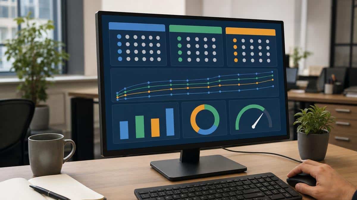 SaaS pricing analytics dashboard on an office monitor during price testing