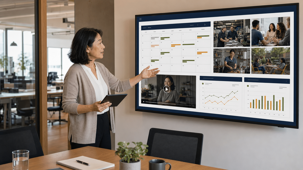 Small business manager reviewing an employer brand content plan