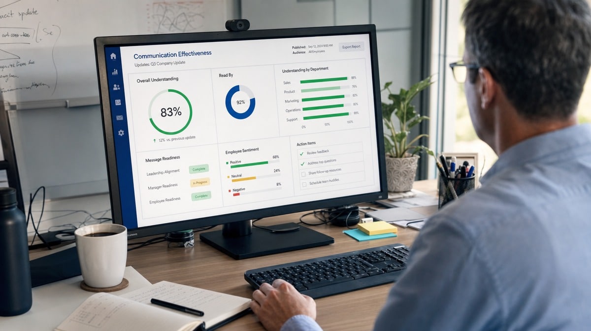 Communication effectiveness dashboard on an office monitor