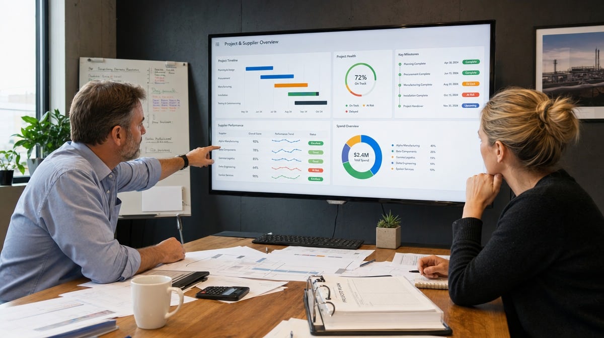 Supplier and project performance metrics on a conference room display