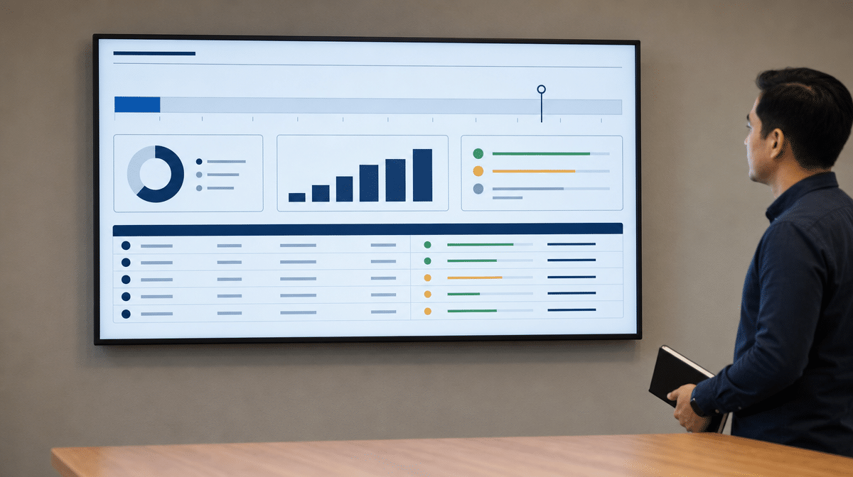 Performance dashboard comparing actual customer follow-up with an 80 percent target
