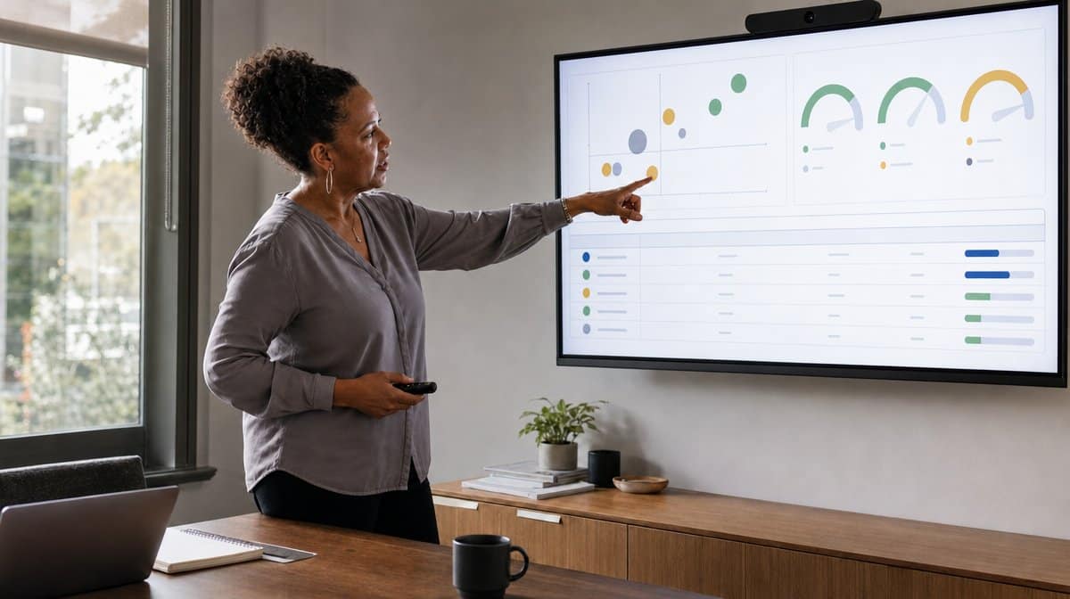 Manager reviewing high-value activities on a business performance dashboard