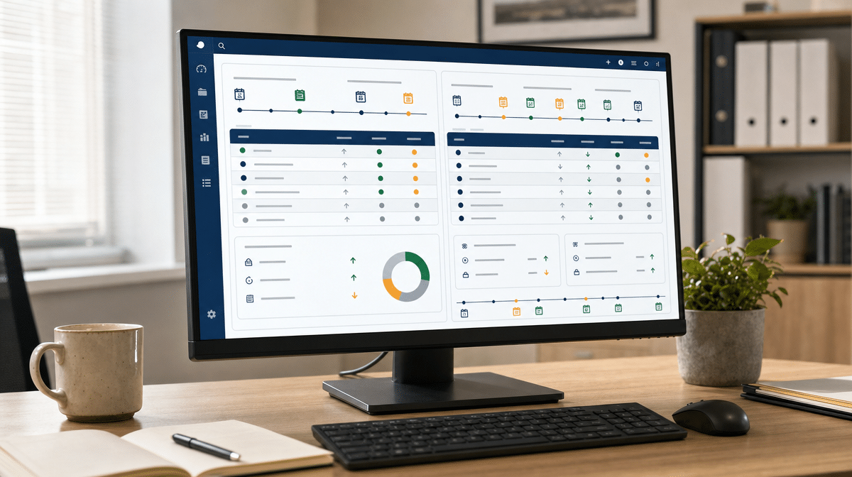 Accounting workspace comparing cash timing with accrued revenue and expenses