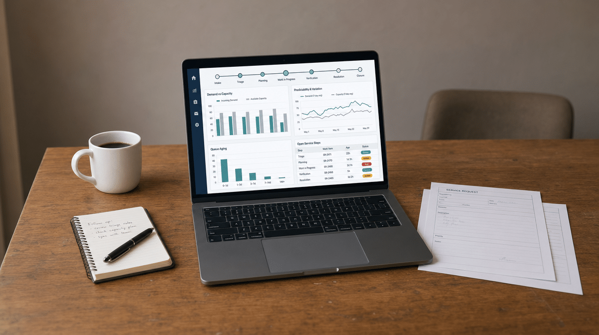Service operations dashboard tracks cycle time, demand, and capacity