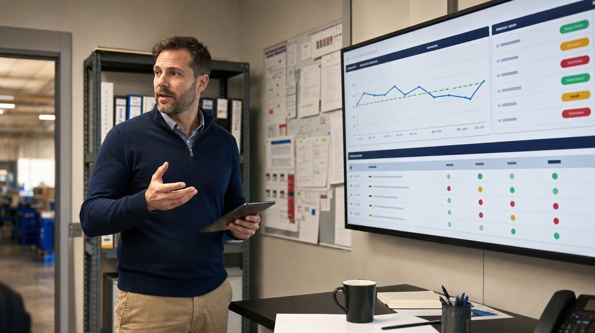 Operations lead reviewing internal control metrics and corrective actions