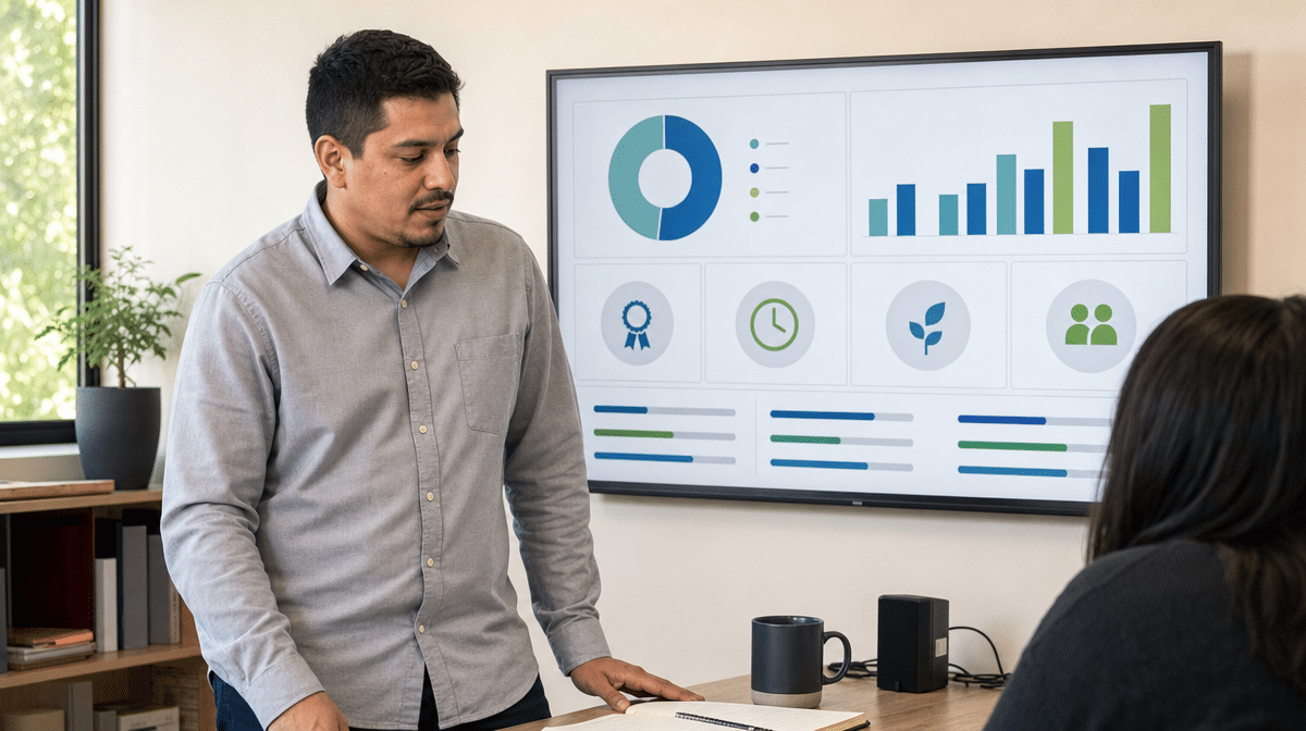 Manager reviewing attainable goals and employee recognition options on a team dashboard