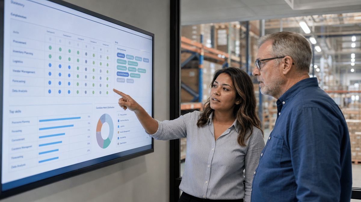 Recruiting and supply chain managers reviewing skills for a supply chain job description