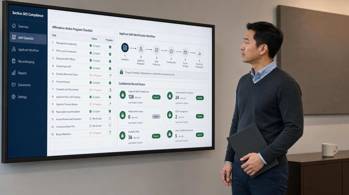 Section 503 compliance manager reviewing a confidential self-identification workflow