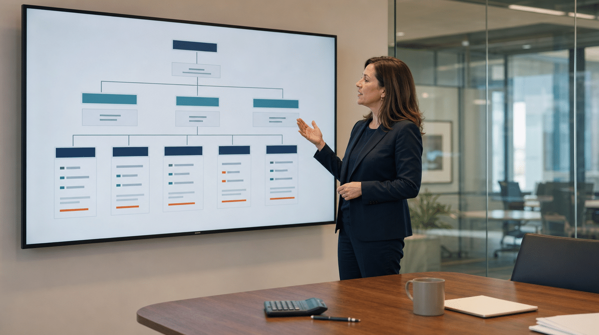 Accounting manager presenting an accounting department organization chart