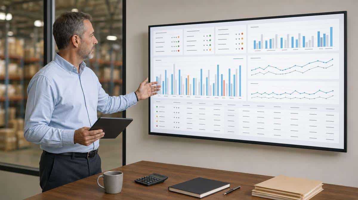 Cost accountant reviewing inventory and cost variance dashboard