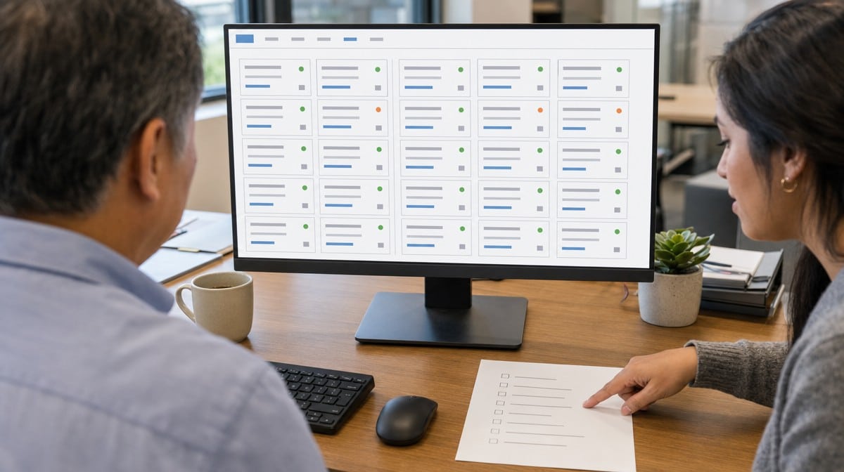 Sales operations team reviewing a sprint backlog on a monitor