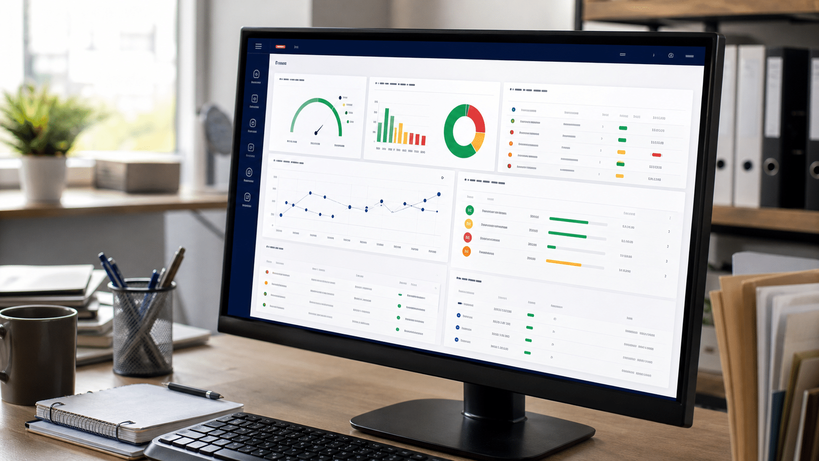 Quality dashboard showing compliance trends and corrective actions