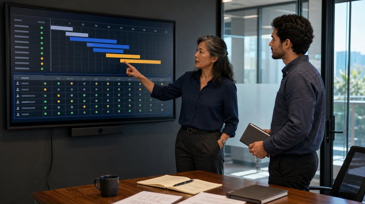 Operations leader and freelance specialist reviewing project capacity