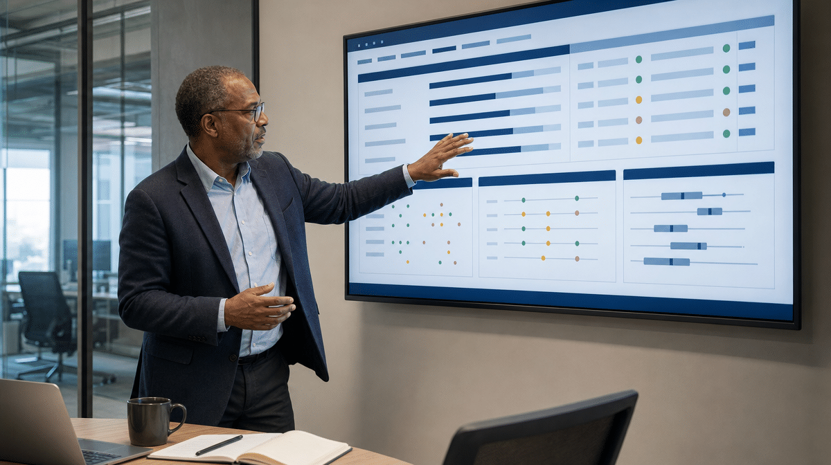 Procurement manager evaluating an outsourcing provider scorecard