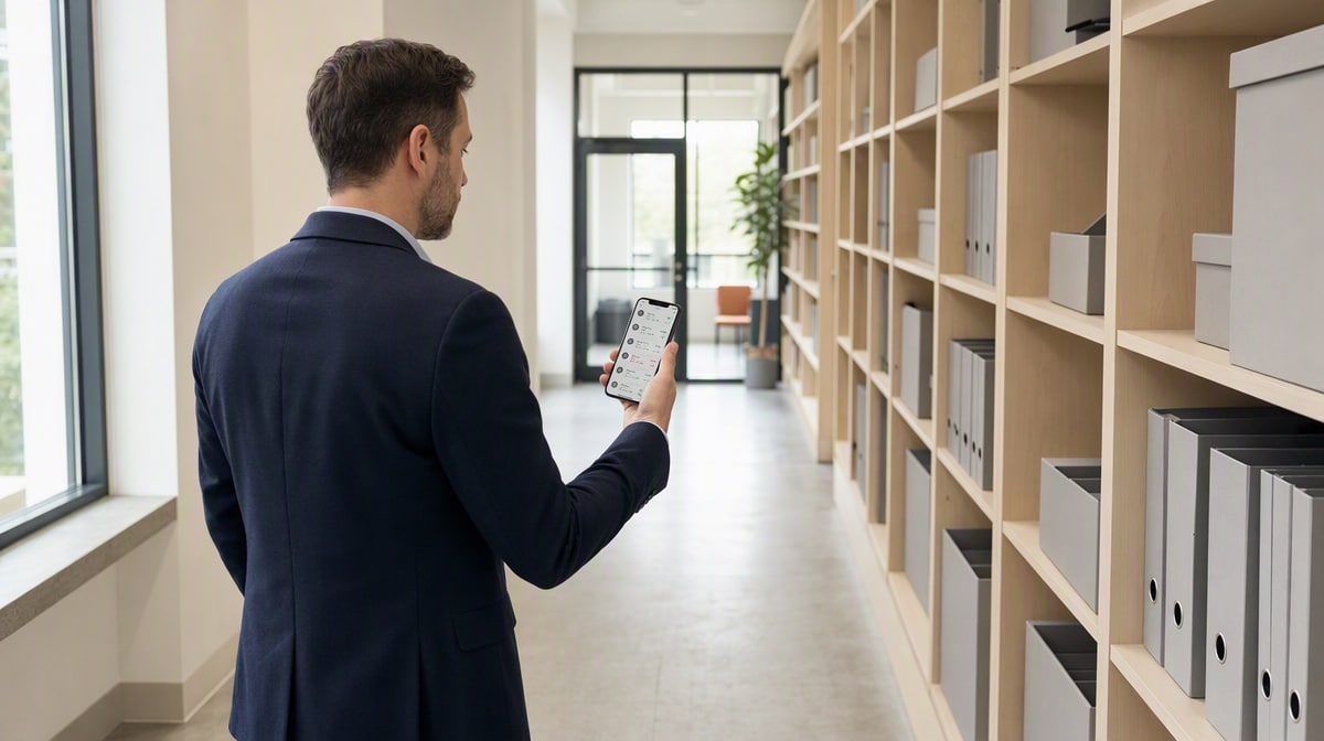 Compliance analyst reviewing a BPM audit history on a phone