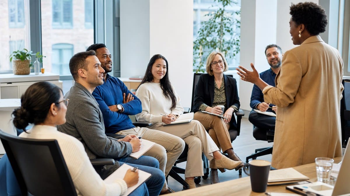 Engaged employees attending a workplace diversity and inclusion training session