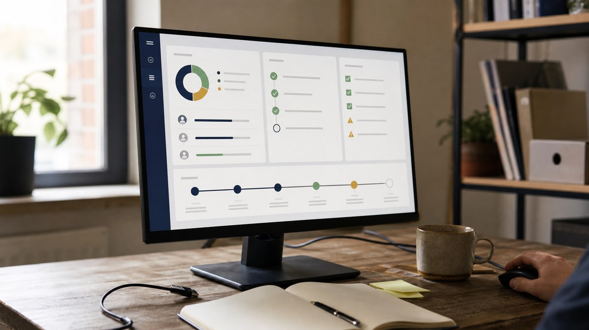 Startup planning dashboard showing customer research, launch milestones, risks, and timeline