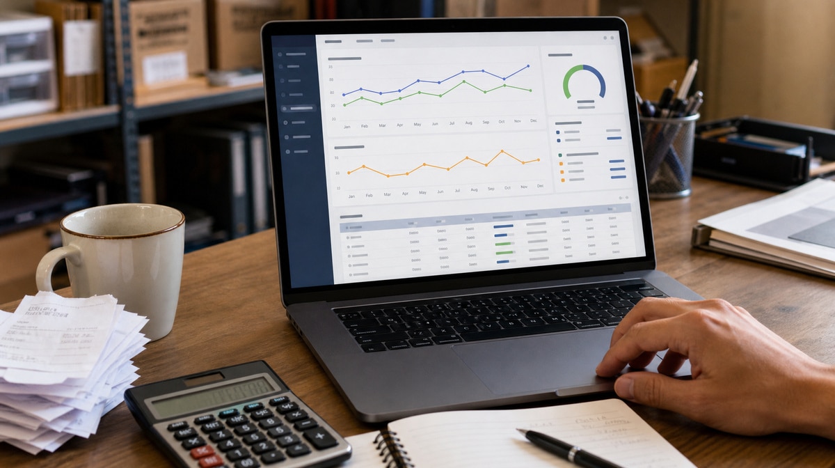 Small business cash flow dashboard with budget, obligations, and revenue and expense trends